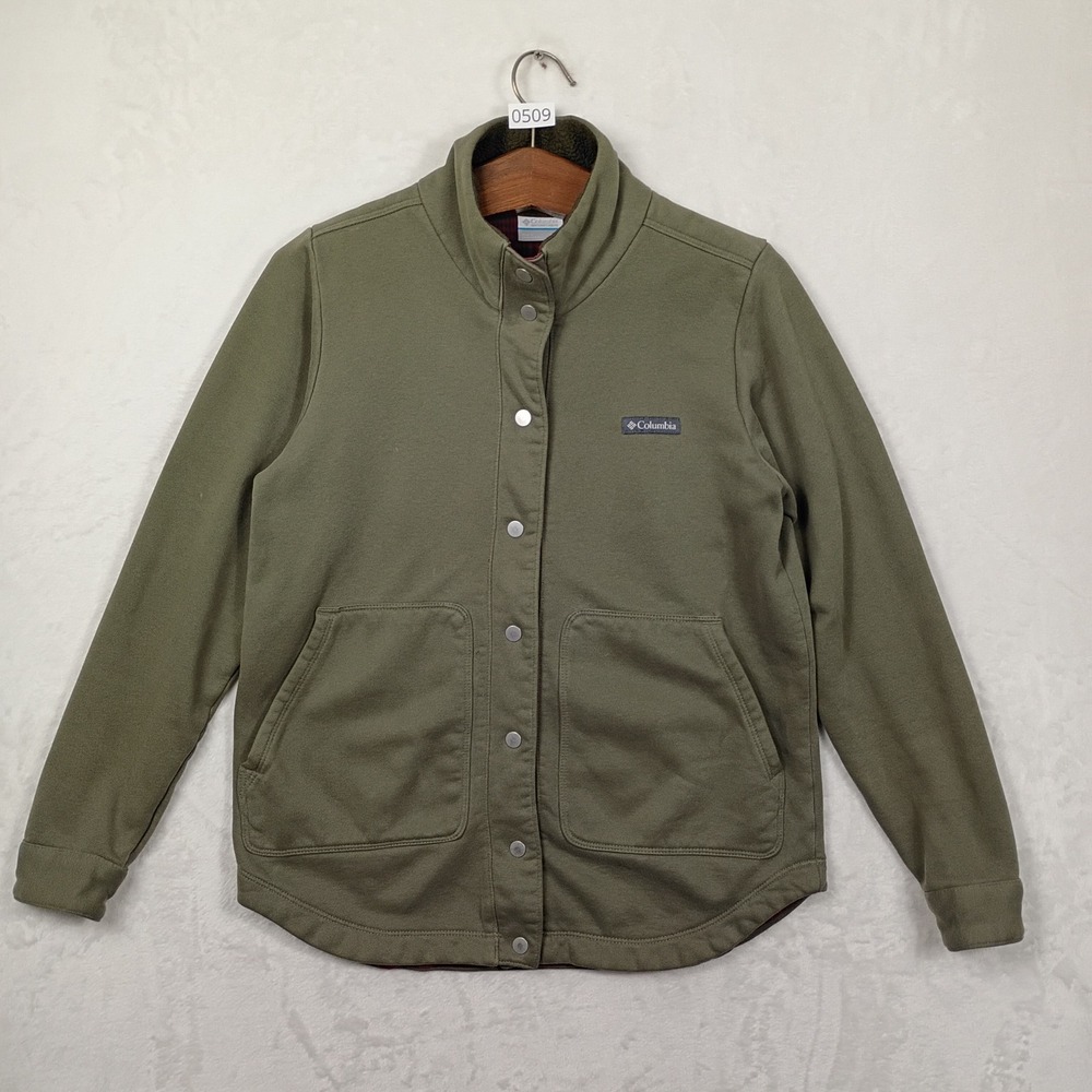 Columbia Fleece Jacket Womens Medium Green Snap Front Gorpcore Hiking Outdoor